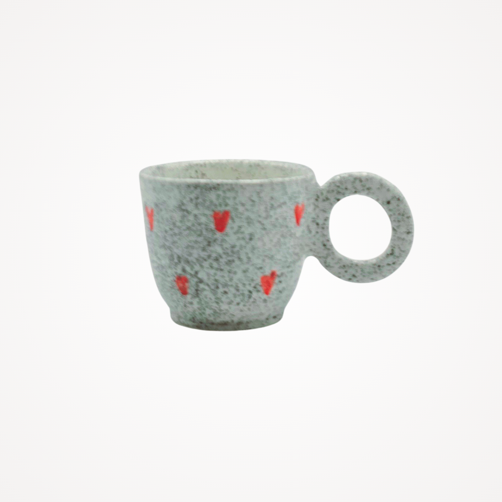 Tasse céramique · blanche mouchetée & cœurs