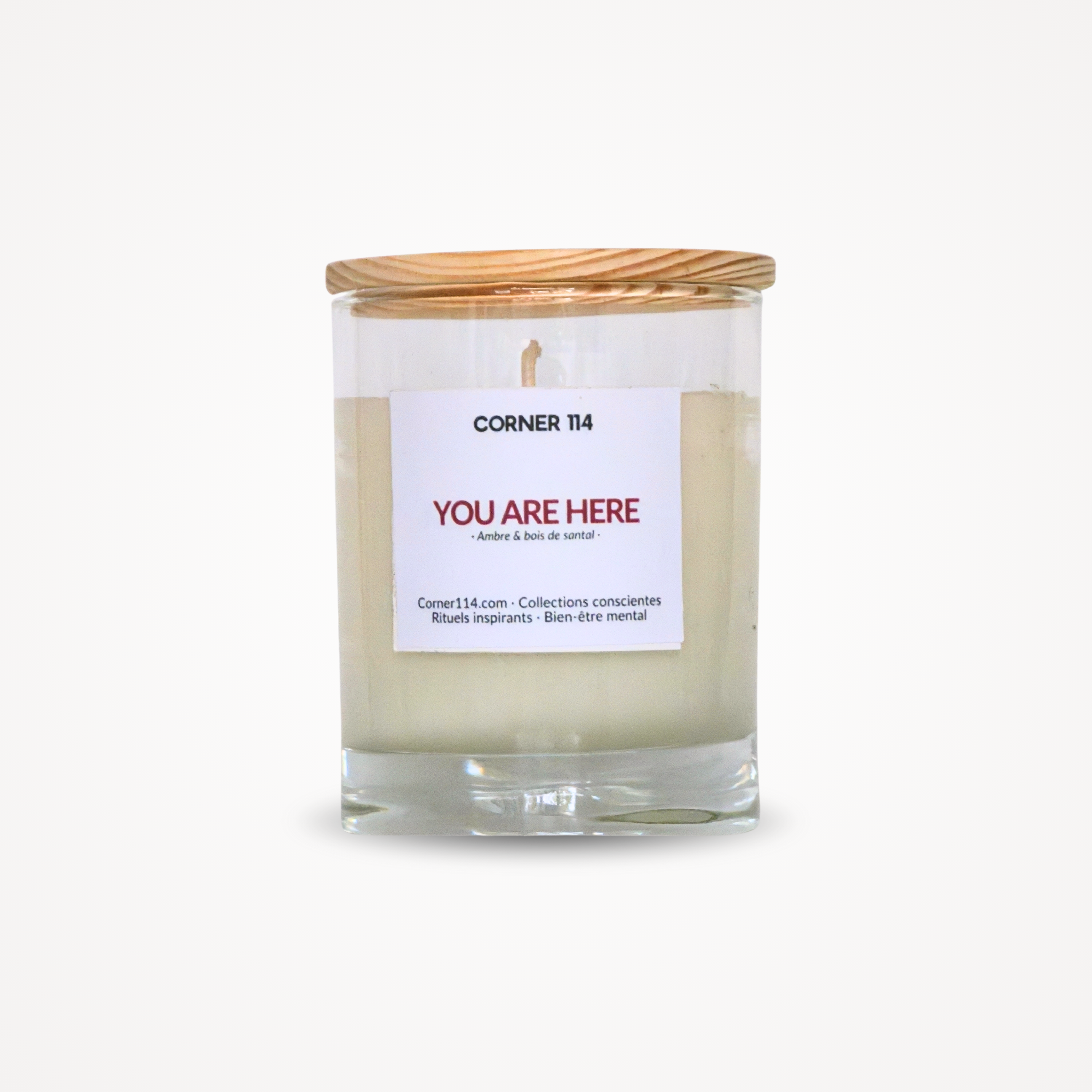 Bougie "You are here" Cire naturelle · Ambre et bois de santal