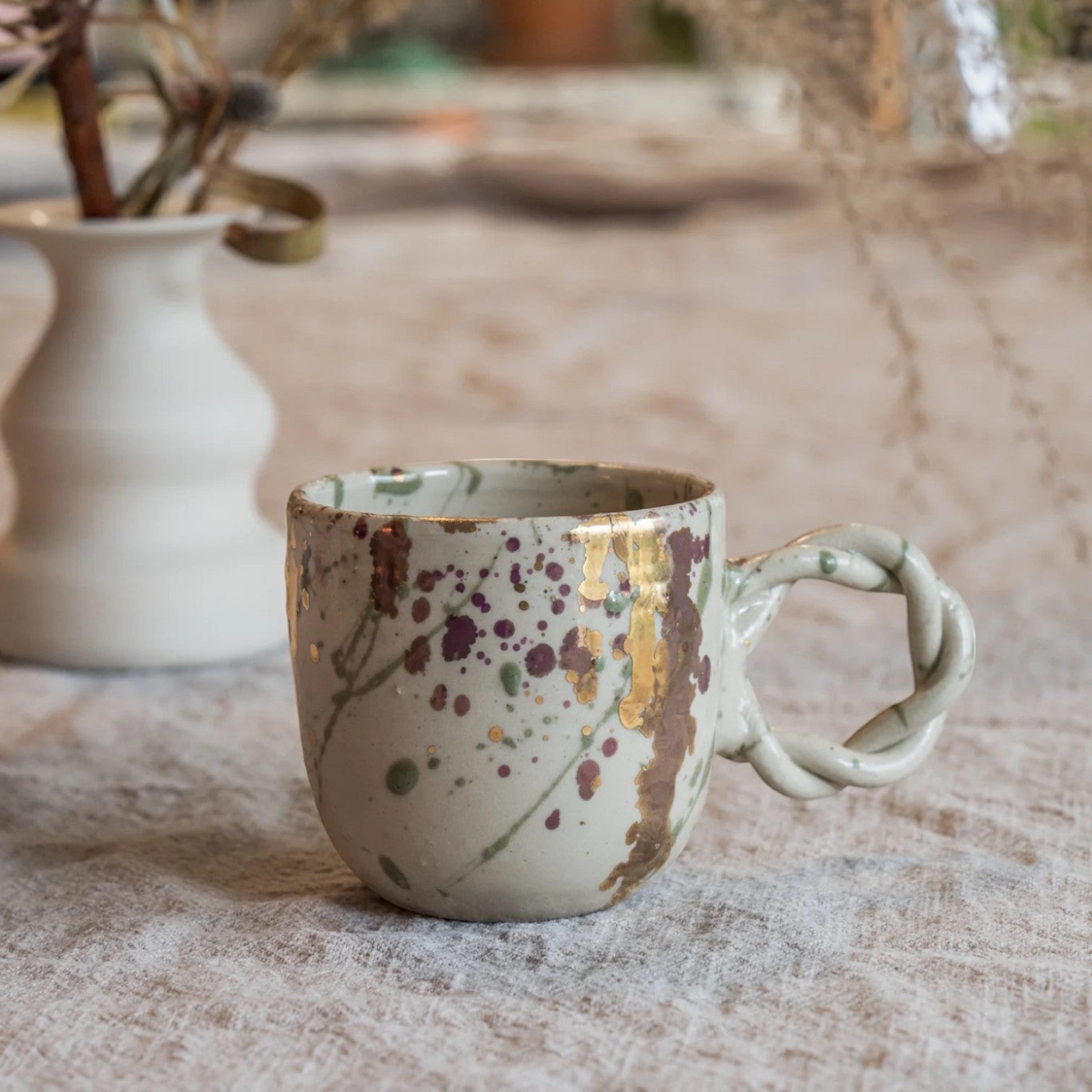 Tasse espresso · Mouchetée prune et doré