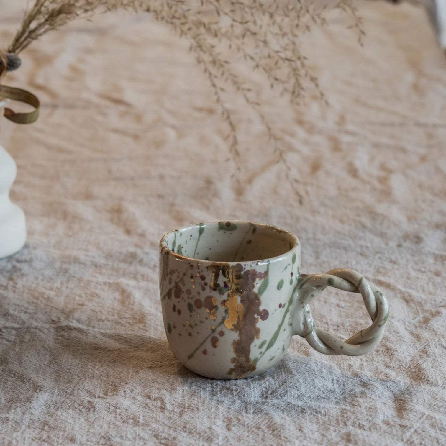 Tasse espresso · Mouchetée prune et doré