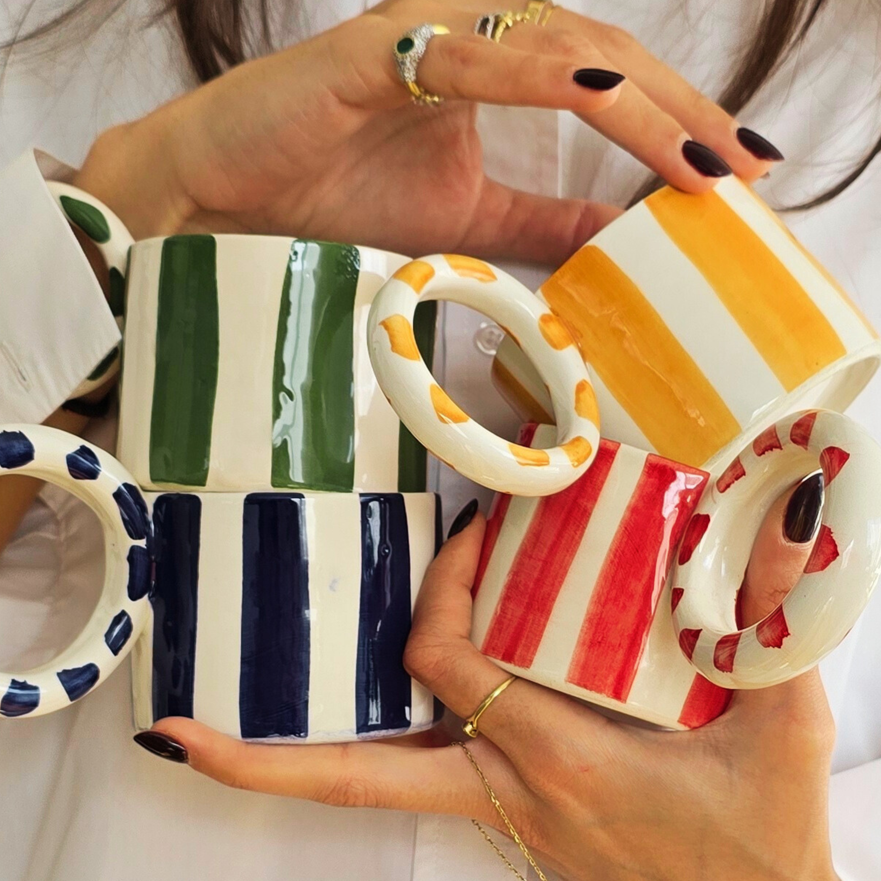 Tasse céramique · Rayée vert et blanc