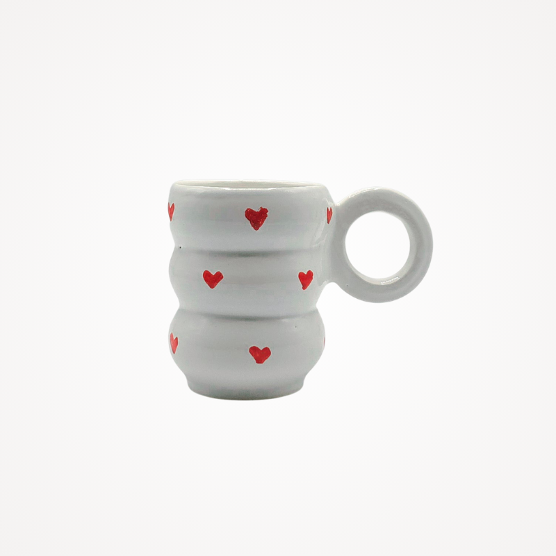 Mug céramique · Blanc & cœurs